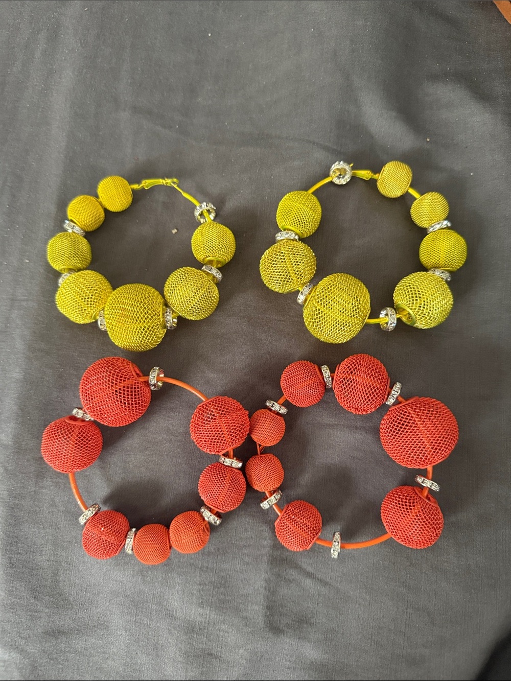 Yellow and Orange Bead Hoop Earrings Set - Women's Fashion Jewelry